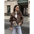 thumbnail image 2 of Chaqueta corta de lana marrón Vintage para mujer, abrigos recortados con cremallera, manga larga, solapa elegante, ropa de calle elegante para mujer, otoño, 2 of 5