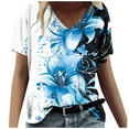 thumbnail image 2 of Womens Tops Print Short Sleeve V-Neck T-Shirt Blue S, 2 of 5