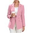 thumbnail image 4 of Smsaxvxz Blazers for Women Fashion Solid Double Breasted Suit Jacket Office Lady Casual Long Sleeve Blazer Suits Pink L, 4 of 9