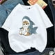 thumbnail image 2 of Camiseta Kawaii con estampado de tiburón y gato para mujer, remera coreana Harajuku de manga corta, playera con estampado de animales divertidos 2024, 2 of 5
