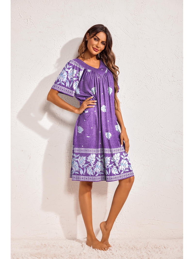 Oudiya Womens Mumus House Dress Floral Print Short Sleeve Nightgowns Moomoo Dresses with Pockets, Women's, Size: 3XL, Purple
