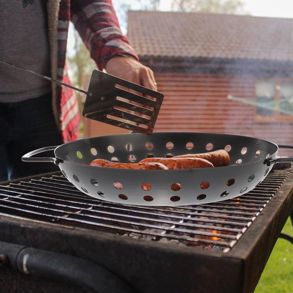 ELAYARD Black Grill Basket with Vent Holes for Outdoor BBQ, Barbecue Tray for Grilling Vegetables and Meat, 1 Piece