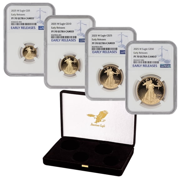 Set of 4 2025-W Gold Eagles NGC PF70 Ultra Cameo Early Releases with Original Government Packaging U.S. Mint Coin