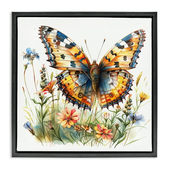 Stupell Industries Summer Garden & Butterfly Insects Painting Black Floater Framed Canvas Art Print Wall Art, 18 x 18