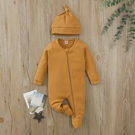 

NIUREDLTD Toddler Boys Girls Autumn Winter Long Sleeve Solid Colour Footed Jumpsuit Romper