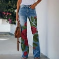 AILIYIL Womens Pants Printed Pattern Loose Flared Hem Jeans Stretch