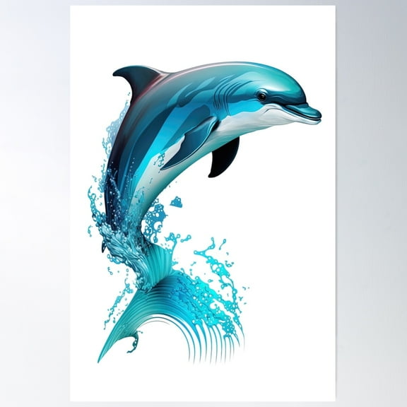 Dolphin Jumping Poster Wall Art, Modern Wall Decor For Living Room Bedroom, 16x24 UNFRAMED