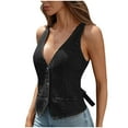 thumbnail image 2 of ShaoRunShi Womens Denim Vest Sleeveless V neck Jean Suit Waistcoat Vest Button Down Denim Tank Tops, 2 of 8