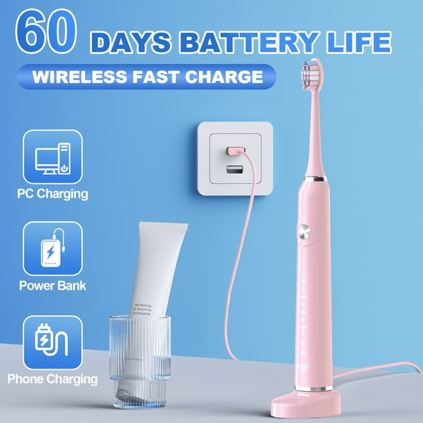 JTF Sonic Electric Toothbrush for Adults and Kids with Travel Case and 6 Brush Heads, 5 Modes 40000 VPM Rechargeable Power Toothbrush with Wireless Charger, IPX7 Waterproof... JTF Sonic Electric Toothbrush for Adults and Kids with Travel Case and 6 Brush Heads, 5 Modes 40000 VPM Rechargeable Power Toothbrush with Wireless Charger, IPX7 Waterproof... - Image 8