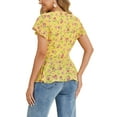 thumbnail image 3 of INSPIRE CHIC Women's Wrap Tops Floral Print V Neck Short Sleeve Tie Waist Peplum Blouses M Yellow, 3 of 6
