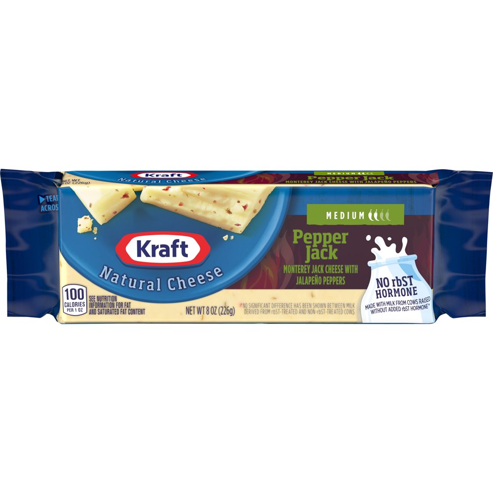 Kraft Pepper Jack Medium Cheese, 8 oz Block - Walmart.com - Walmart.com