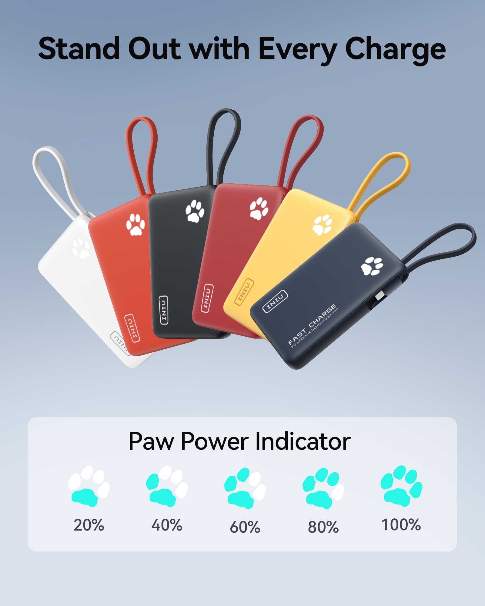INIU Portable Charger, Slim 45W 10000mAh Power Bank with Build in USB-C Cable for iPhone 17 16 Samsung S22 S21 Google, Black