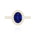 thumbnail image 5 of Rosec Jewels Oval Shaped Lab Grown Blue Sapphire and Diamond Ring - Halo Engagement Ring for Women - AAAA Quality Certified, 14K Yellow Gold, US 4.00, 5 of 9