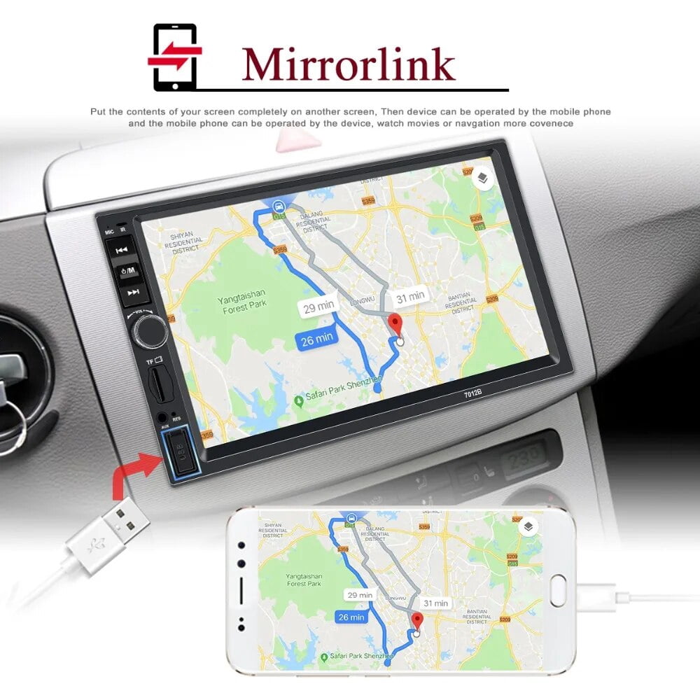 Polarlander Double Din Car Stereo Car Audio 7-inch HD Touch Screen Car radio Player Bluetooth with Multimedia SD USB FM AUX MP5/4/3 Mirror Link Carplay Function
