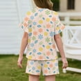 thumbnail image 4 of Abcomgle Girls Summer Outfits 14-16 Animal Graphic Ruffle Sleeve T Shirts and Elastic Waist Shorts Cute Casual Girls Shorts Set 4-5 Years,Light pink, 4 of 5