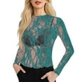 thumbnail image 1 of Haut en Maille pour Femmes Manches Longues Col Montant Blouse Transparente Dentelle Florale, 1 of 5