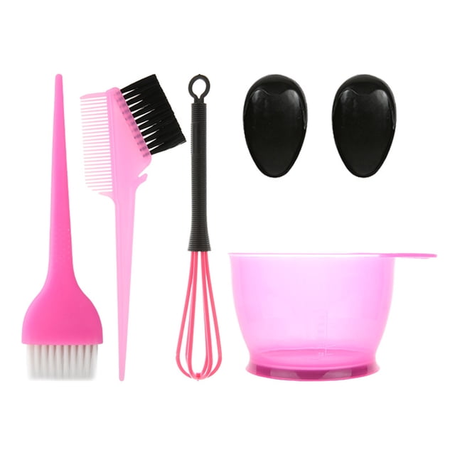 Pink 5-Piece Hair Coloring Tool Set with Dye Bowl, 2 Brushes, 2-in-1 Comb & Ear Covers - Plastic Hair Dyeing Kit for Home and Salon Use - Includes 14.5cm Bowl, 22cm & 17.6cm Brushes, 21.8cm Comb