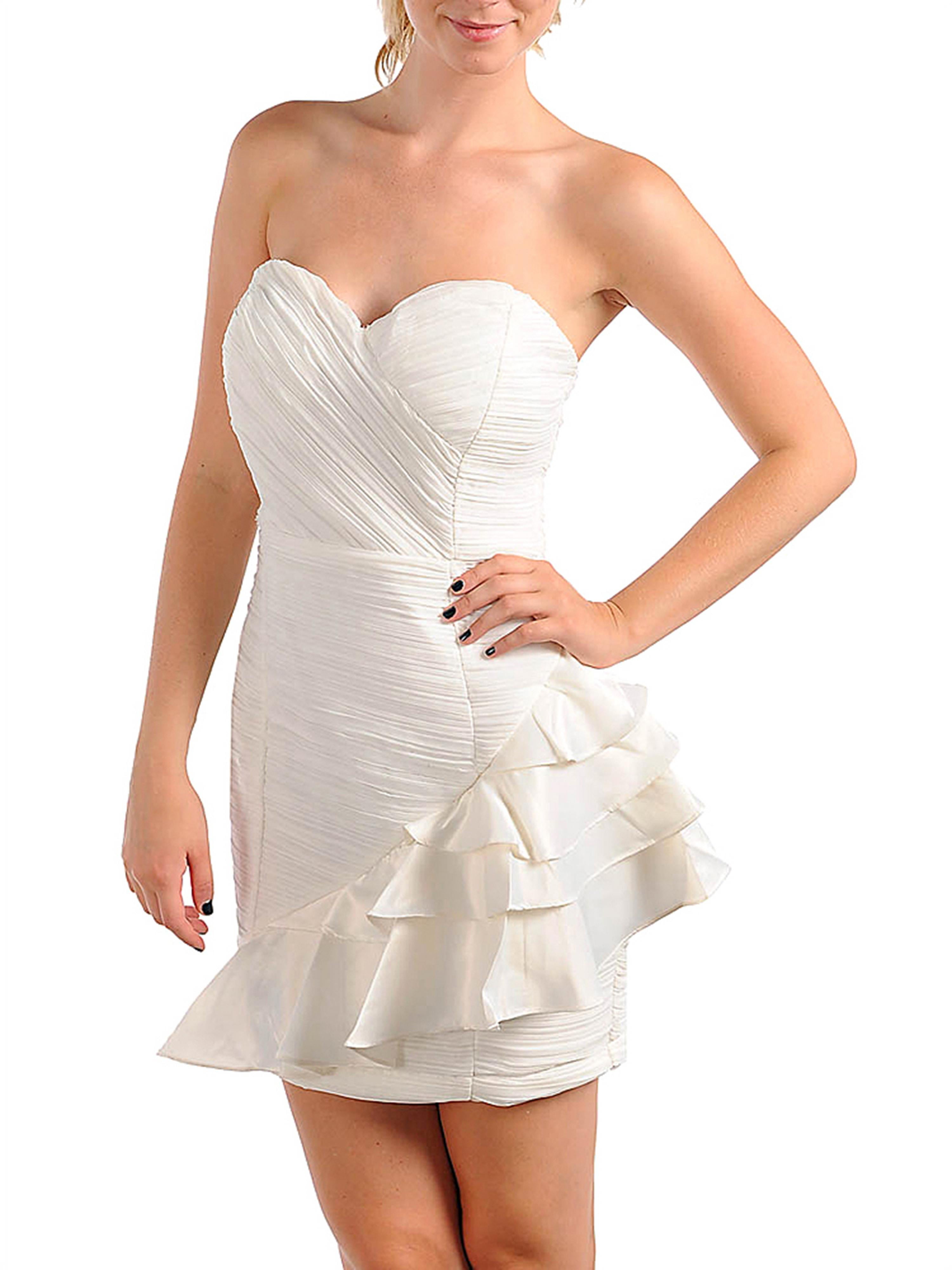Ivory White Strapless Ruched Cocktail Dress With Ruffle Bottom Size Large -  Walmart.com