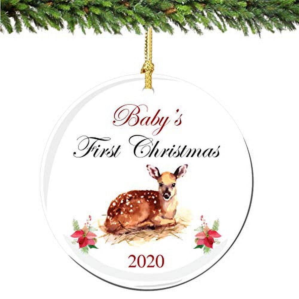 Baby's 1st Christmas Ornament Fawn Deer 2023 Porcelain Ornament New Parents Newborn Boy Girl