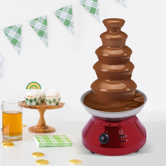 Miumaeov Chocolate Fountain Commercial Hot Chocolate Fondue Tower 5 Tier 7 lb Large Capacity Stainless Steel Chocolate Melting Heating Machine for Nacho Cheese Liqueurs Party Wedding (Red)