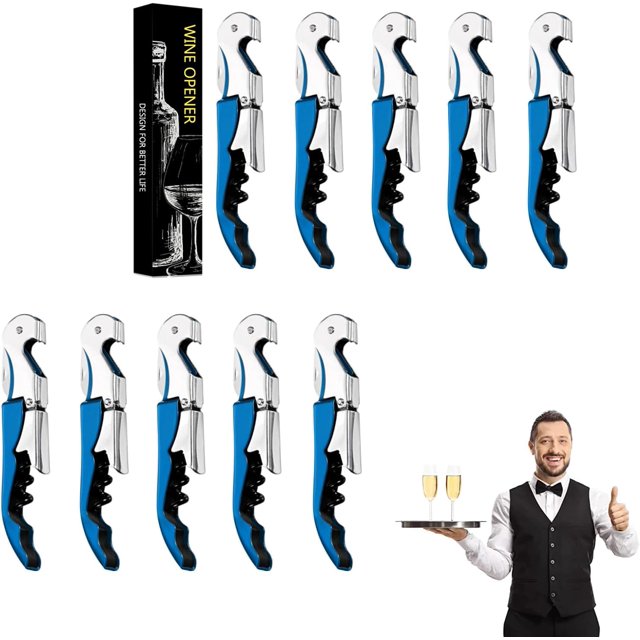 Wine Bottle Opener,Corkscrew Wine Opener,Wine Key for Servers Bartenders, 3 in 1 Stainless Steel Double Hinged Cork Screw (05, Blue)
