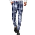 thumbnail image 1 of INSPIRE CHIC Men's Formal Color Block Slim Fit Flat Front Plaid Dress Pants 34 Navy Blue, 1 of 7