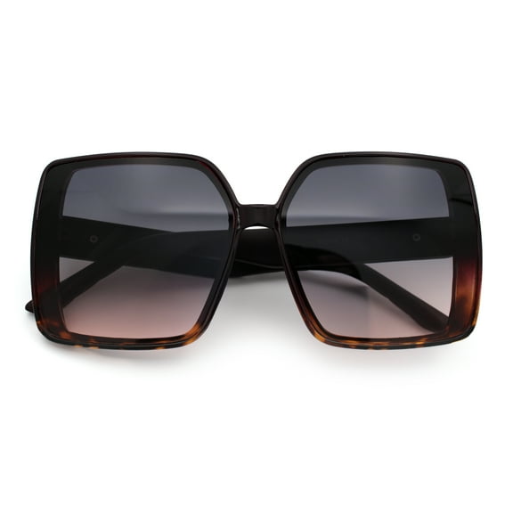 Womens Oversized Rectangular Designer Fashion Classic Mod Sunglasses Burgundy Tortoise - Peach Smoke