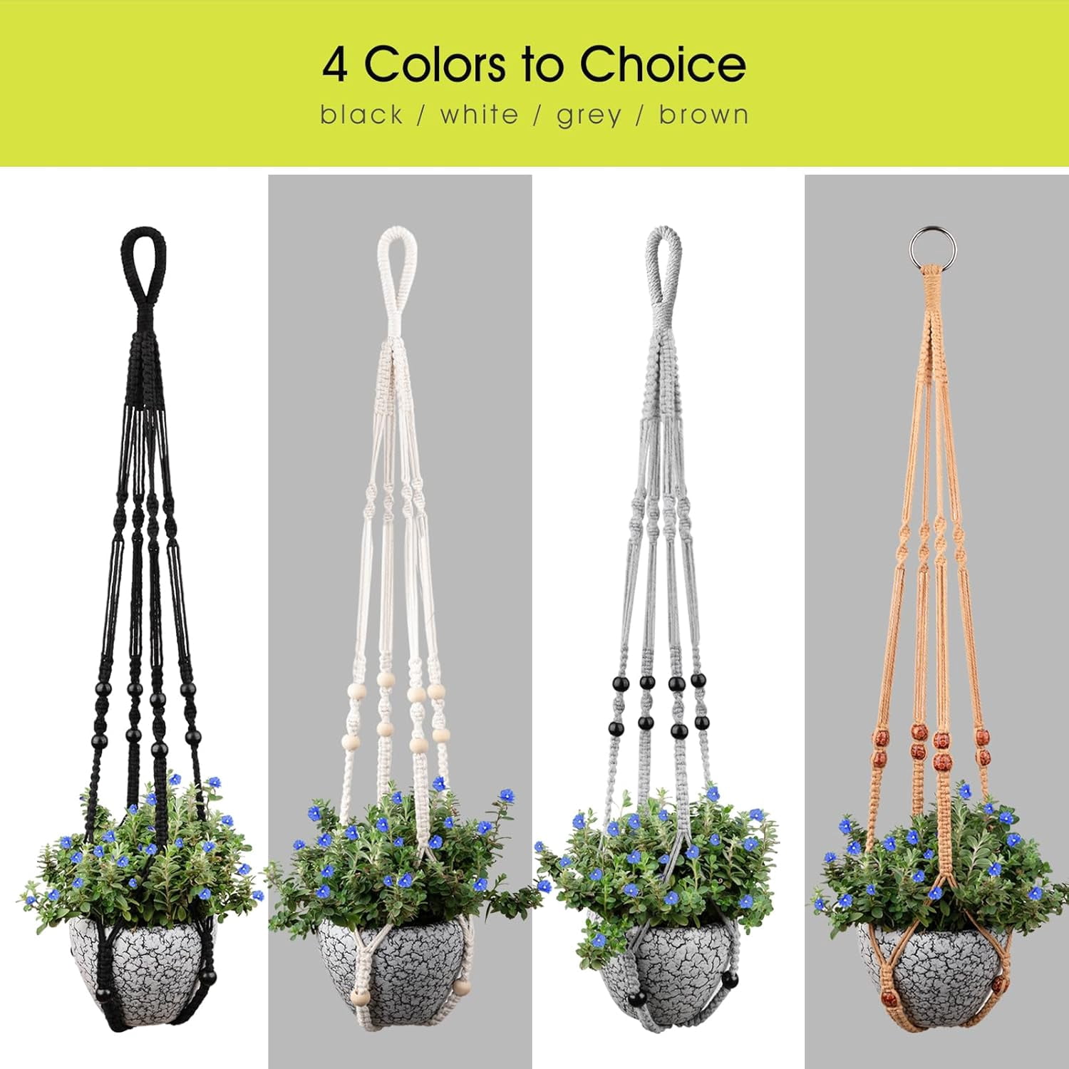 Macrame Plant Hanger for 5 to 10 Inch Plant Pots, Set of 2 Indoor Handmade 35 Inch Woven Rope Hanger Kits with Hooks and Wood Beads, Hanging Planter Basket Holder for Boho Home Decor (White, 2 Pack)