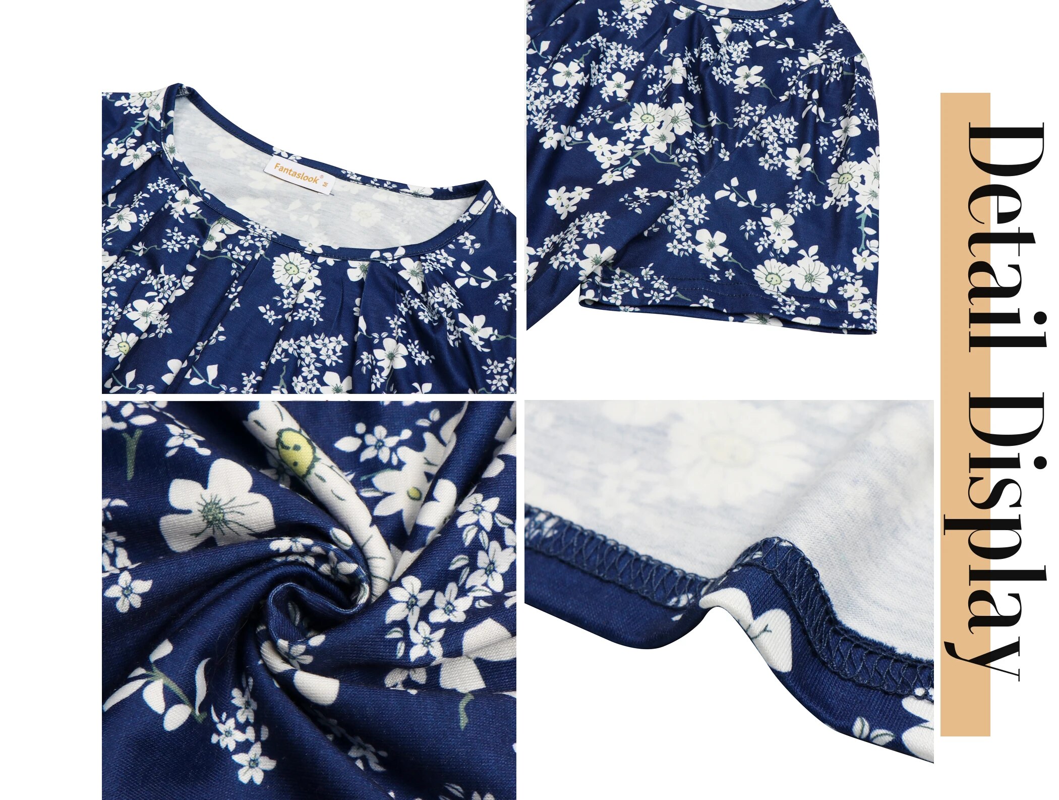 Fantaslook Women's Pleated Short Sleeve Floral Tunic Blouse photo 4