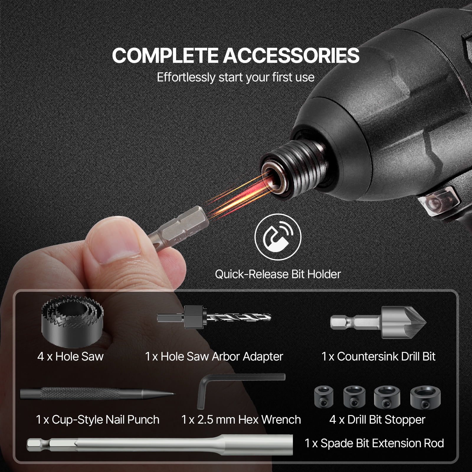 KFFKFF Drill Bit Collection, Comprising 246 Drill and Driver Bits, Screwdriver Bit Assortment Ideal for Drilling in Wood, Metal, Cement and Screw Driving Tasks