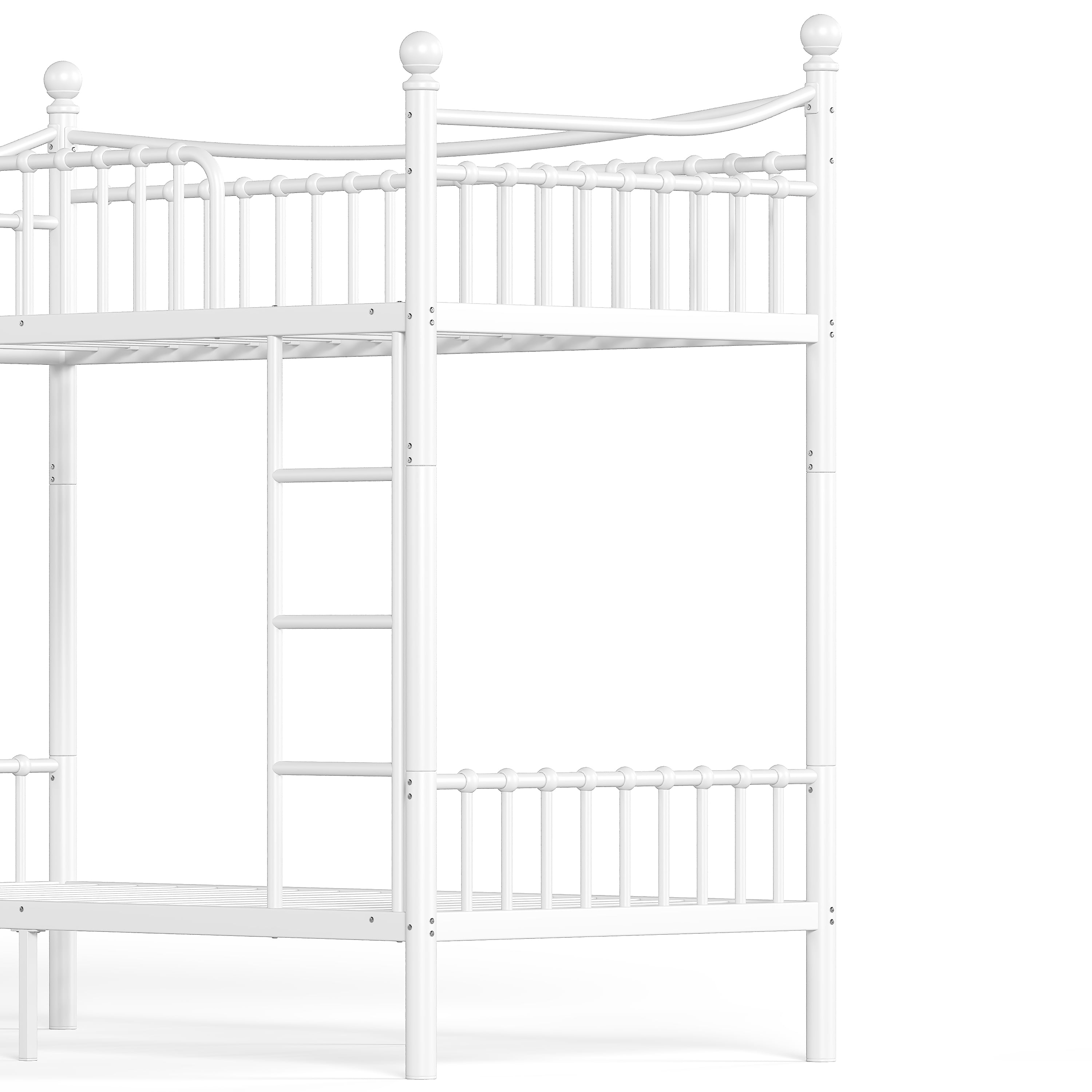 Twin XL Over Twin XL Metal Bunk Bed 87.8 Inch, Curved Guardrail Round Tube Frame for Kids Teens Adults, No Box Spring Needed, White