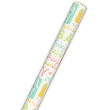 Hallmark Baby Shower Wrapping Paper Roll (Pastel Lettering on White) 20 Sq. ft.