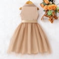 thumbnail image 4 of BLTIBY Girls Sleeveless Blouse Dresses Button Lapel Down Summer Casual Cute Bowknot A Line Short Tulle Dress Khaki 12-13 Years, 4 of 7