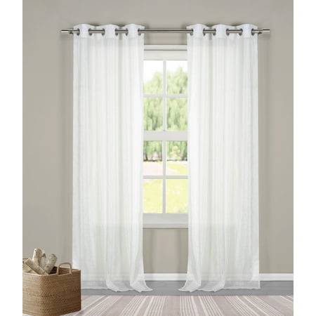 Two 2 Sheer Grommet Window Curtain Panels White Metallic 76 X Two 2 Sheer Grommet Window Curtain Panels White Metallic 76 X 84