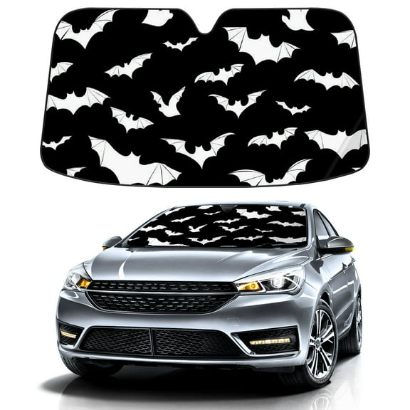 Car Windshield Sun Shade For Front Window Black And White Goth Bats Foldable Vehicle Windshield Car Sun Visor Covers Automotive Window Protector Car Camping Privacy Sun Blocker