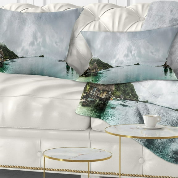 Designart Amazing Bora Bora Panoramic View - Seascape Throw Pillow - 12x20