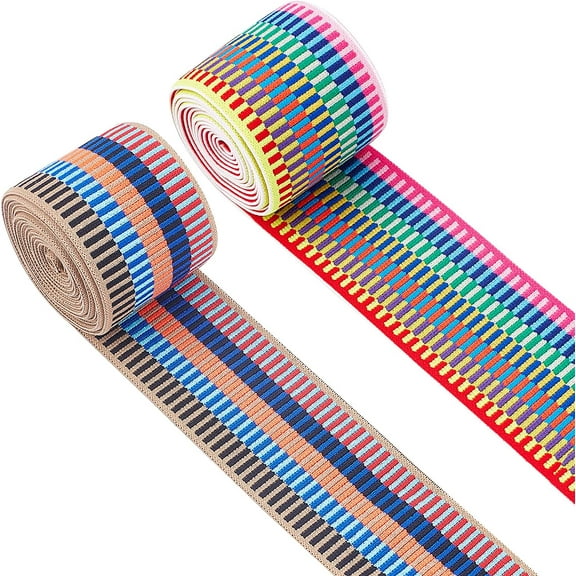 4 Yards 2 Styles 2inch Wide Nylon Elastic Band Flat with Stripe Pattern Rubber Cord Band for Webbing Garment Sewing Accessories