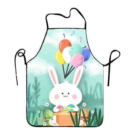 

NIUREDLTD Easter Cartoon Rabbit Eggs Easter Polyester Fine Grain Sleeveless Apron Home Smock Multi Function Apron