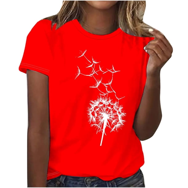 Camiseta de Manga Corta de Cuello Redondo Impresa para las Mujeres, Casual Diario Y Partido de Moda Superior