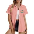 thumbnail image 2 of Lydiaunistar Women's Spring Tops Plus Size Casual Short Sleeve Printed Blouse, Comfortable Polyester Button-Up Shirt for Summer/Spring, Stylish Flowy Fashion Tunic with Asian Fit XX Pink, 2 of 5