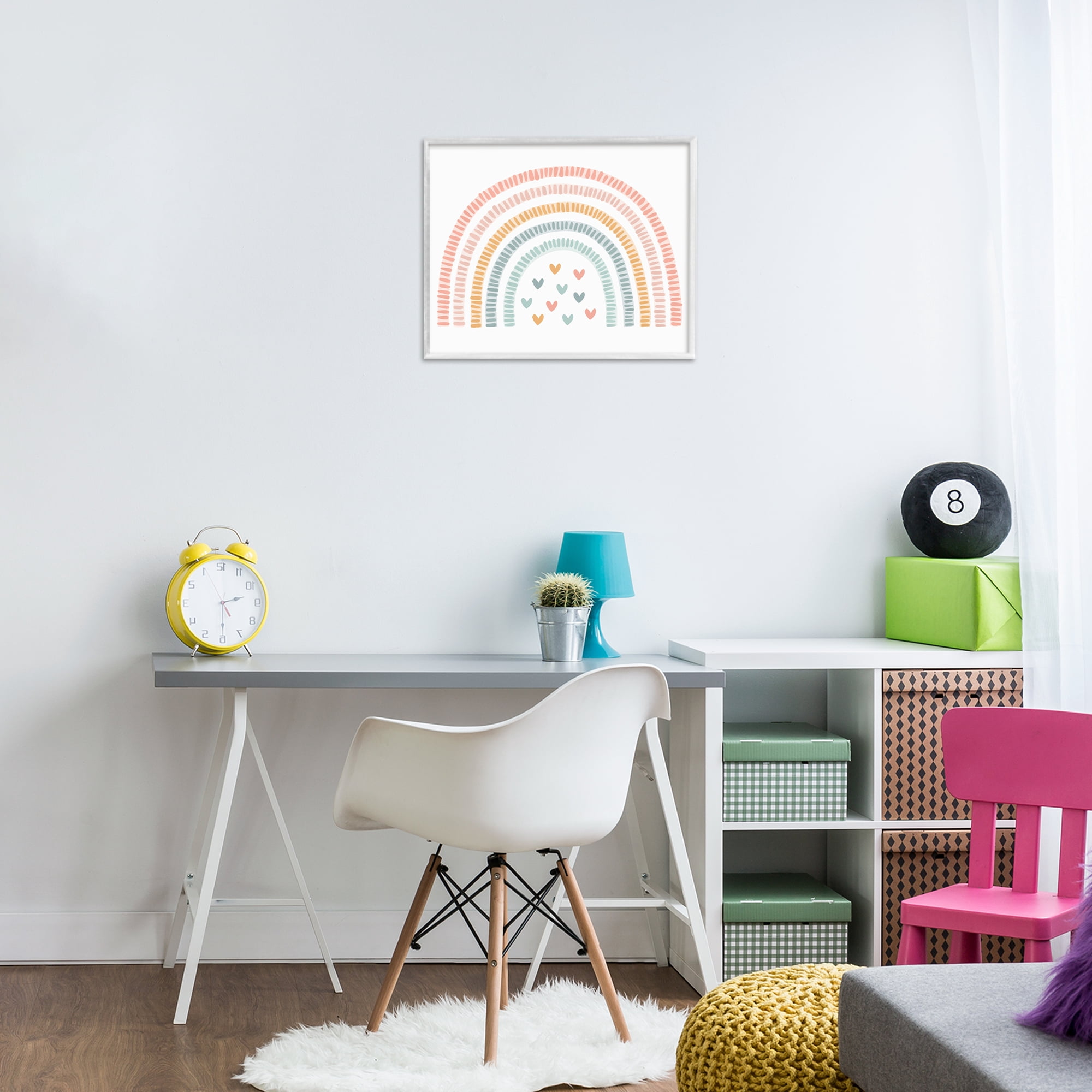 Stupell Industries Whimsical Pastel Rainbow with Hearts White Framed Giclee Art, design by Lil' Rue