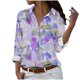 thumbnail image 1 of Camisetas de Mujer Casual, Manga Larga Impresa Solapa Botón Arriba Blusa, Ajuste Regular Poliéster Superior, 1 of 5