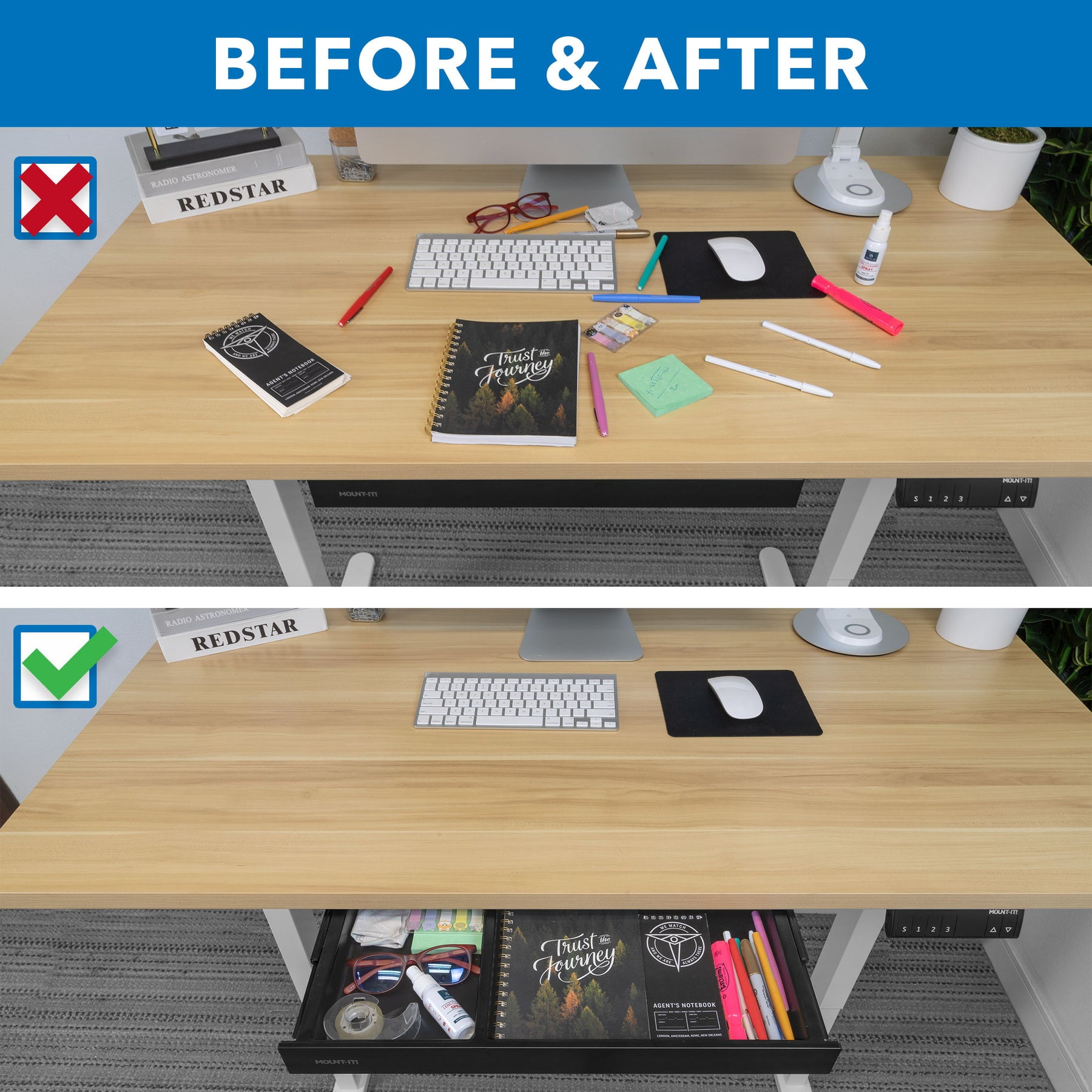 Mount-It! Under Desk Drawer - Shallow, securely beneath your tabletop for seamless storage expansion, Black