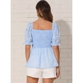 thumbnail image 3 of DARING DIVA Women's Stylish Square Neck Ruffle Smocked Peplum Tops L Light Blue, 3 of 6