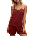 thumbnail image 2 of Nmnitkp Women's Adjustable Strap Cami Short Pajama Set with Pockets, Soft Breathable Sleeveless Loungewear, Comfy Two Piece Sleepwear for Summer Wine,S, 2 of 6