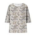 thumbnail image 4 of Mujeres 3/4 Manga Tops Y Blusas de Impresión Suelta Camisa Cortada, Casual Cuello Redondo Blusa para la Primavera Y el Verano, 4 of 5