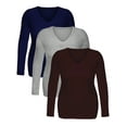 thumbnail image 3 of Essential Basic Women's Junior Size Vneck Tshirt Long Sleeves Shirt Tee, Large, 3Pk Navy, HthGray, Burgundy, 3 of 5