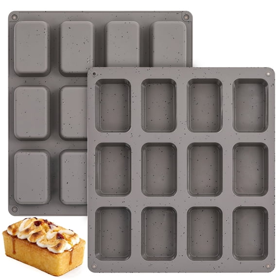 CAKETIME Mini Loaf Pan,12 Cups Silicone Mini Bread Loaf Pans for Baking Bread, Brownie - 2 Pack Gray