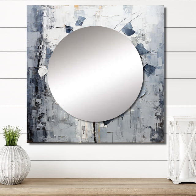 Designart "Iron Ivy Leaves In Monochrome I" Leaves Square Mirror For Wall Decor - Large Grey Square Mirror Printed Wall Decor - Traditional Square Living Room Mirror