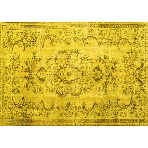 Ahgly Company Machine Washable Indoor Rectangle Persian Yellow Traditional Area Rugs, 2' x 5'